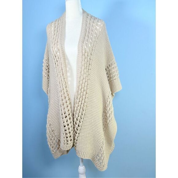Urban Outfitters Crochet Cardigan Sweater Womens‎ OS Beige Open Front Festival - Picture 3 of 10
